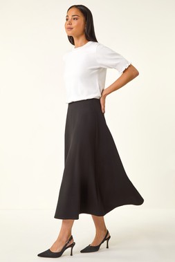 Roman Petite Black Ponte Stretch Midi Skirt