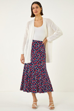 Roman Red Floral Heart Print A-Line Skirt