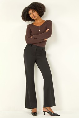 Roman Black Long Bootcut Stretch Trousers
