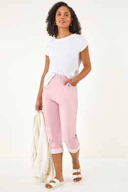 Roman Light Pink Contrast Detail Cropped Stretch Trouser