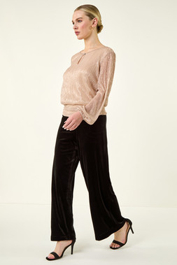 Roman Petite Black Wide Leg Velvet Stretch Trouser