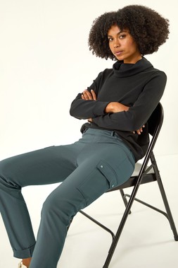 Roman Khaki Turn Up Stretch Cargo Trousers