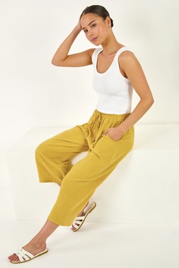 Roman Petite Ochre Linen Mix Cropped Trouser