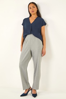 Roman Petite Grey Straight Leg Ponte Stretch Trouser
