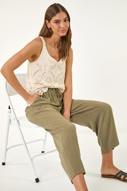Roman Khaki Cropped Linen Trouser