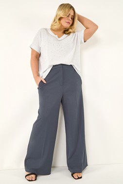 Roman Curve Dark Grey Tailored Wide Leg Stretch Trouser