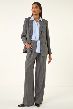 Roman Charcoal Stripe Wide Leg Pocket Trouser