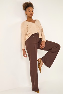 Roman Chocolate Pocket Button Smart Stretch Trousers