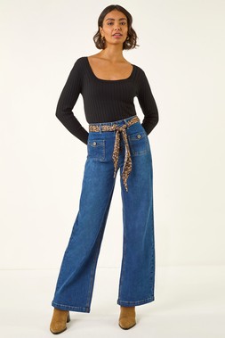 Roman Denim Animal Print Belt Pocket Jean