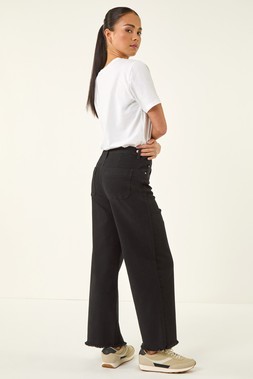 Petite Black Cotton Frayed Hem Trouser
