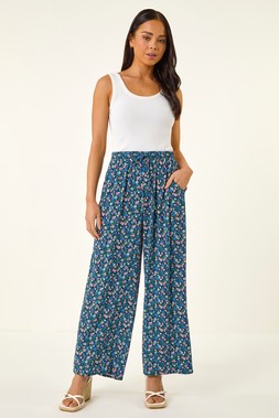 Petite Navy Ditsy Floral Trouser