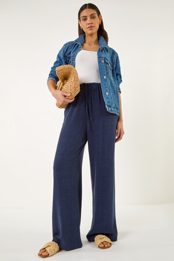 Roman Navy Linen Blend Wide Leg Trouser