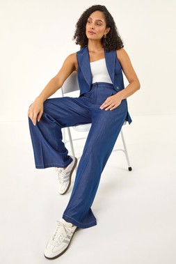 Roman Indigo Denim Contrast Stitch Wide Leg Trouse