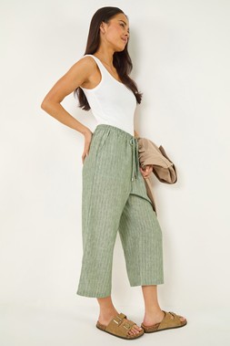 Petite Khaki Metallic Stripe Cropped Trouser