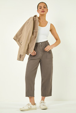 Roman Petite Taupe Pocket Front Cropped Jeans