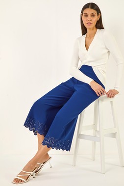 Roman Royal Blue Laser Cut Wide Leg Trouser