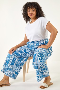 Roman Curve Postcard Print Wide Leg Trouser
