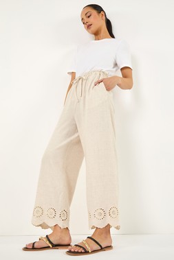 Roman Petite Natural Embroidered Hem Trouser