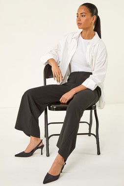Roman petite Black Wide Leg Crepe Stretch Trouser