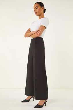 Roman petite Black Pintuck Wide Leg Stretch Trouser