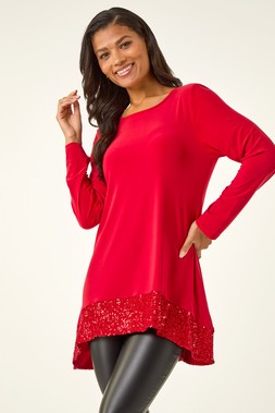 Roman Red Sequin Hem Tunic Stretch
