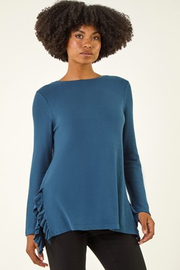 Roman Teal Soft Touch Side Ruffle Top