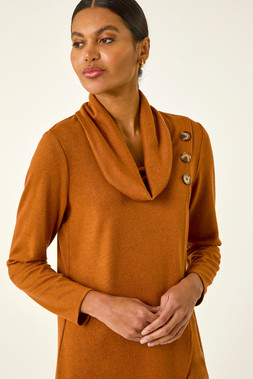 Roman Orange Cowl Neck Wrap Tunic Stretch Top