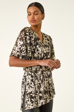 Roman Gold Floral Plisse Wrap Top
