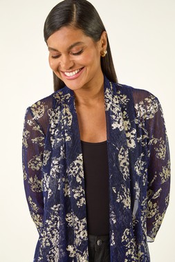 Roman Gold Floral Plisse Jersey Cardigan