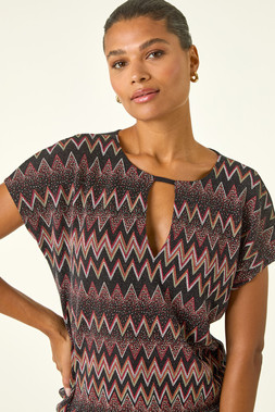 Roman Bronze Zig Zag Print Bubble Hem Top