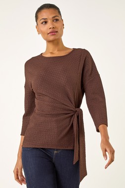 Roman Chocolate Textured Asymmetric Wrap Top