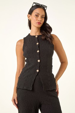 Roman Black Dusk Textured Stretch Waist Coat