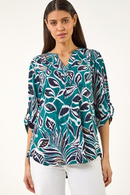 Roman Emerald Textured Leaf Print Shirt
