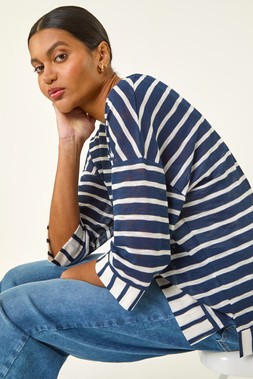 Roman Navy Stripe Print V-Neck Tunic Top