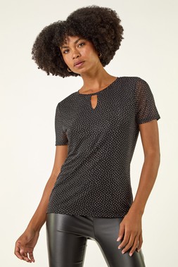 Roman Black Embellished Keyhole Stretch Top