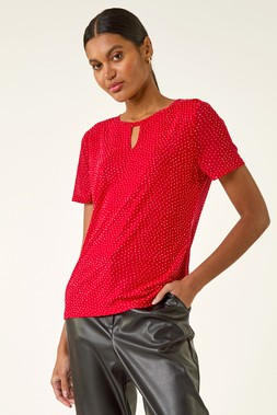 Roman Red Hotfix Keyhole Stretch Top