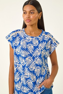 Roman Blue Textured Floral Print Stretch Top