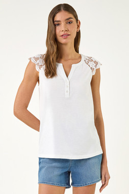 Roman Ivory Lace Shoulder Vest Top