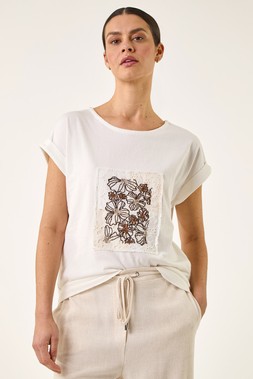 Roman Ivory Embroidered Crochet Panel T-Shirt