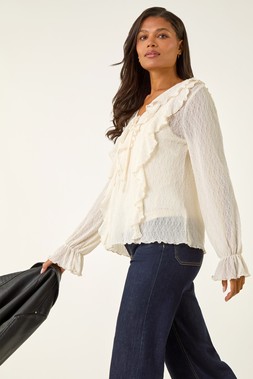Ivory Lace Ruffle Front Top
