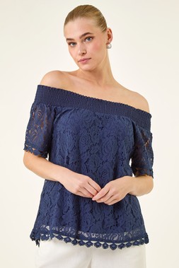 Roman Navy Lace Detail Bardot Top