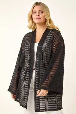 Roman Curve Black Open Knit Cardigan