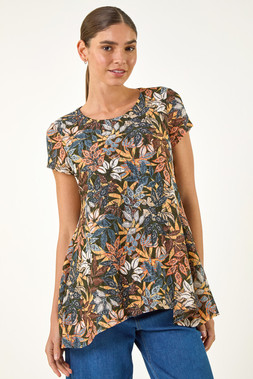 Roman Khaki Floral Lace Puff Print Tunic Top