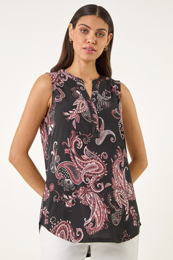 Roman Black Paisley Puff Print Vest Top