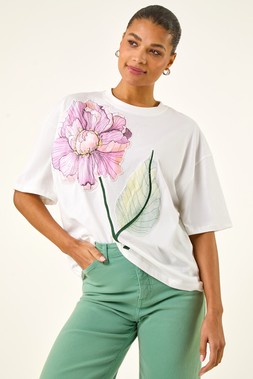 Roman Large Floral Print Cotton Top