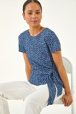 Roman Petite Navy Spot Print Tie Side Top