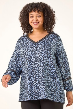 Roman Curve Blue Animal Print Studded Top