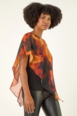 Roman Rust Fire Metallic Asymmetric Overlay Top