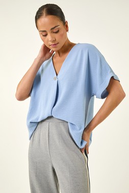 Roman Petite Light Blue One Buttoned V-Neck Top
