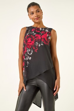 Roman Red Floral Wrap Sequin Top